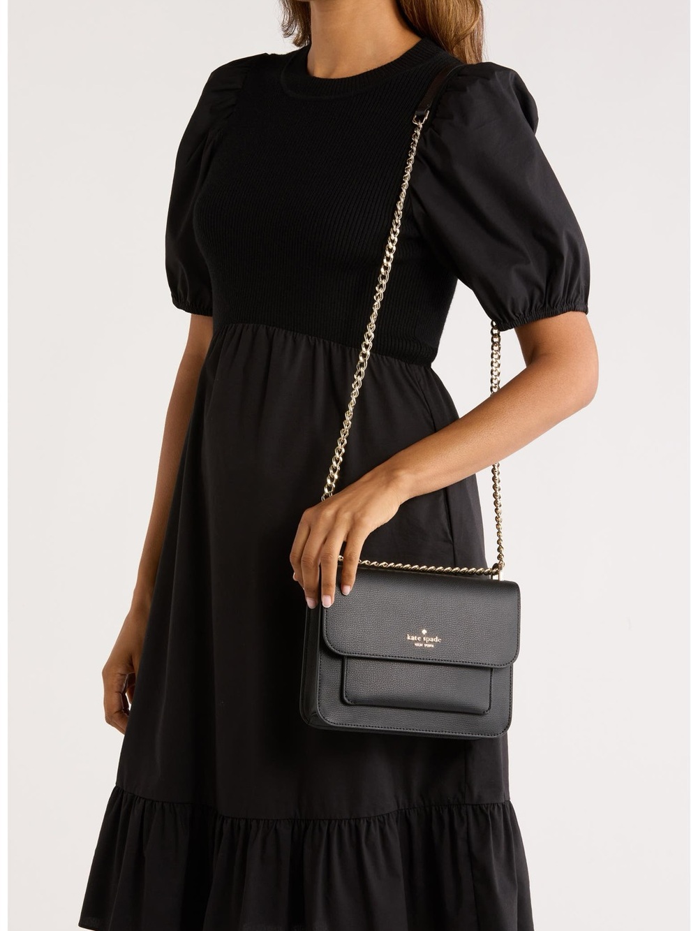 kate spade Remi Flap Black Leather Crossbody with Gold Chain Strap - Picture 2 of 12